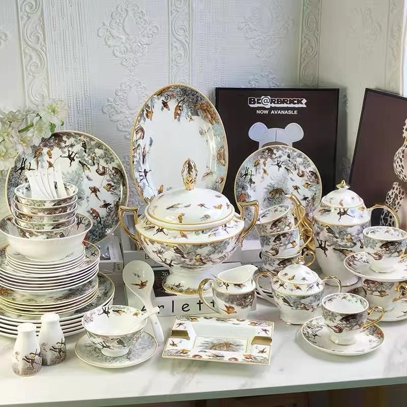 Hermes dinner set Carnets D Equateur Birds Set of 56 pieces - Hermes Kitchen and Dining | Aleppo Gift UAE